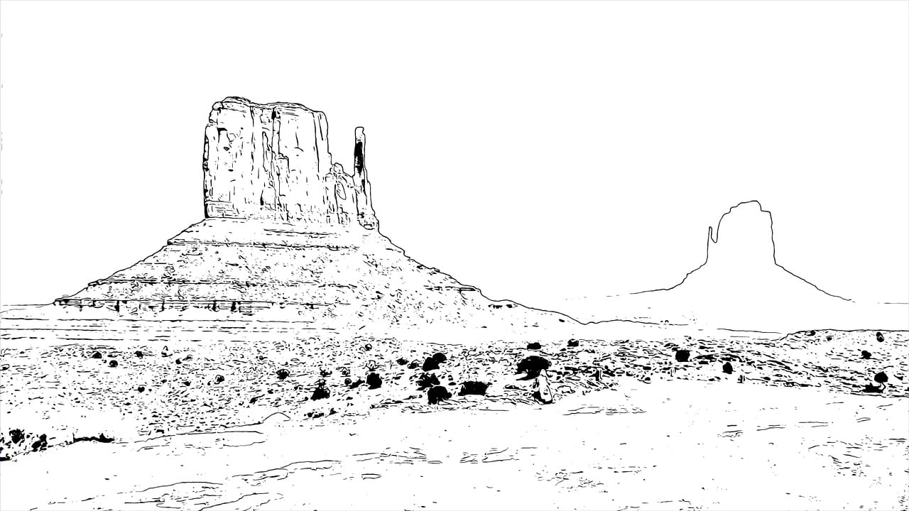 monument valley, usa, arizona, nature, desert, rocks, monument, west, landscape, navajo, america, scenery, travel, drawing, sketch, artwork, artistic, minimalist, design, educational, tourism