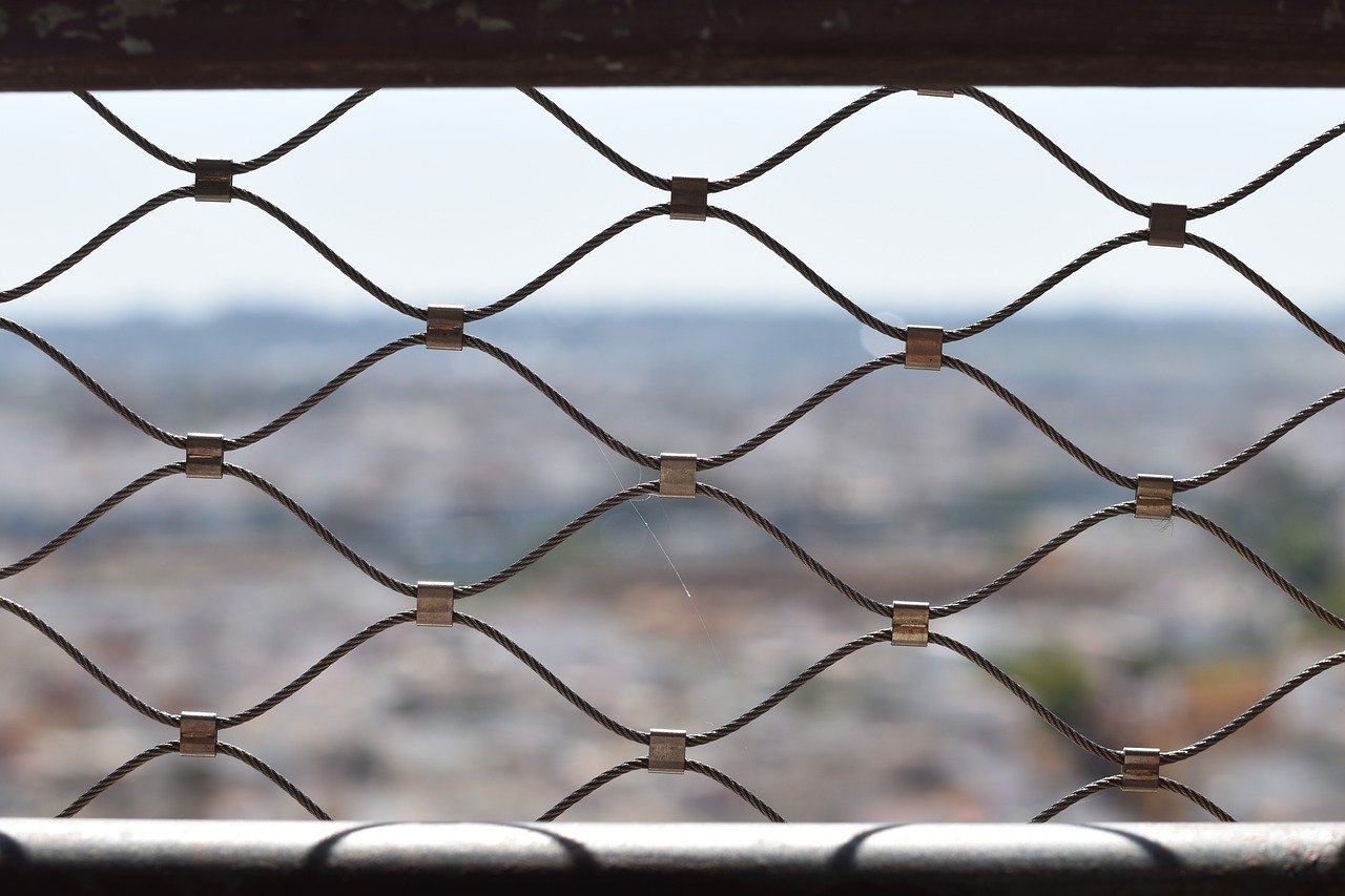 fence, mesh, building, structure, obstacle, net