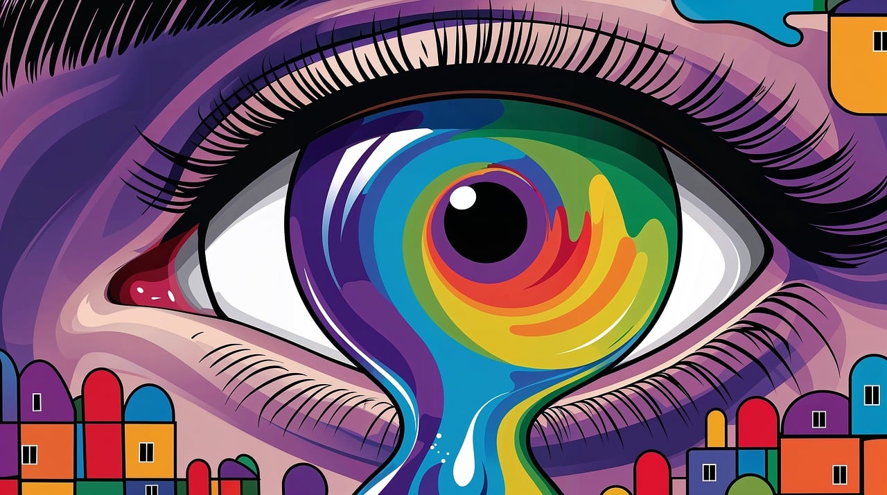 ai generated, abstract, psychedelic, eye, colorful, drop, rainbow, surreal, nature, vision, pattern, vivid, fantasy, optical, modern, creative, vibrant, geometric, intense, dreamlike, hypnotic, expressive