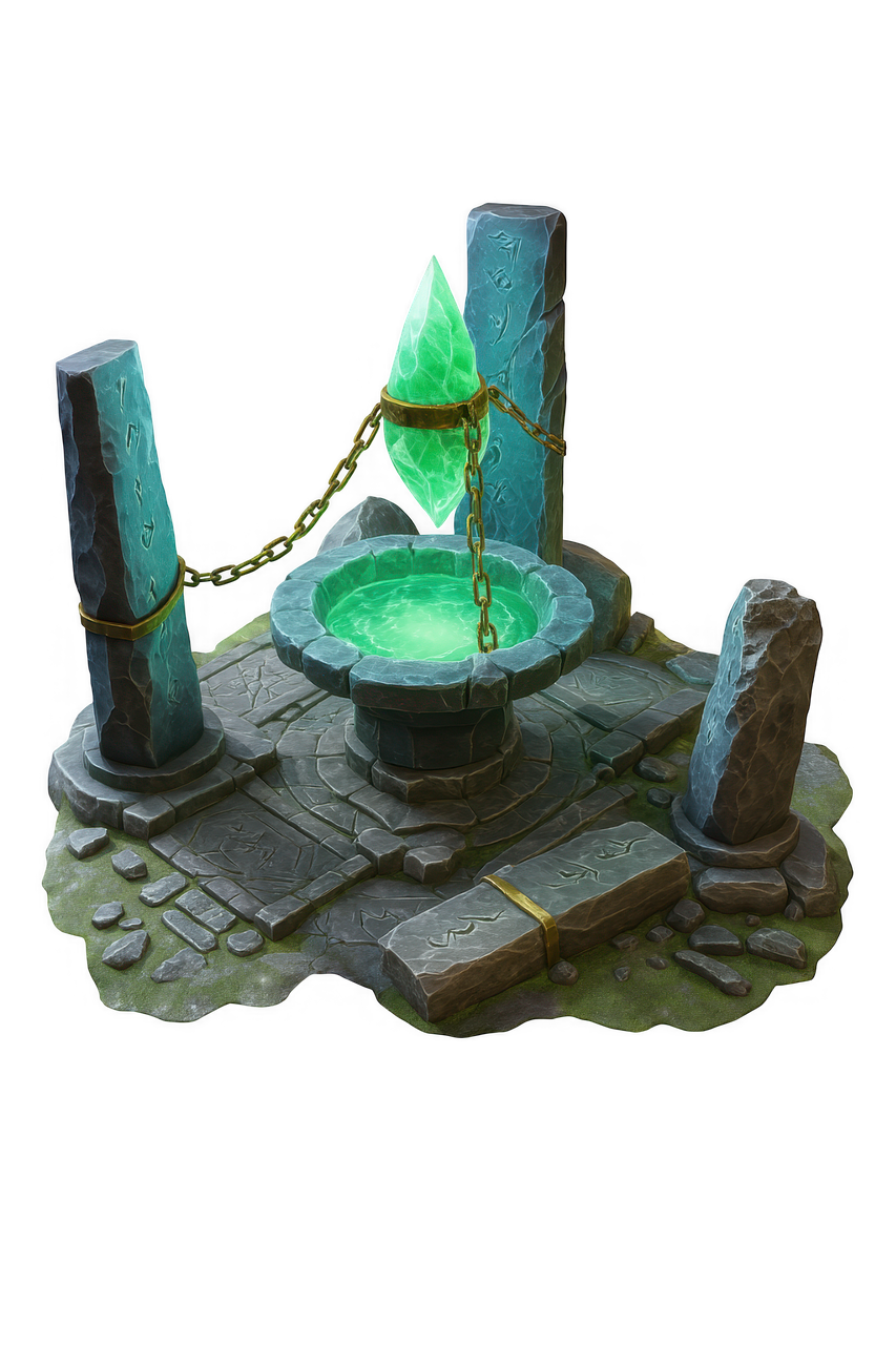 ai generated, magic well, glowing crystal, fantasy altar, ancient runes, enchanted stone, mystical well, magic fountain, fantasy shrine, emerald energy, rpg asset, game element, magical object, sorcery, green light, epic environment, fantasy prop, arcane design, glowing gem, fantasy ruins, magical place, medieval architecture, wizard world, stone pedestal