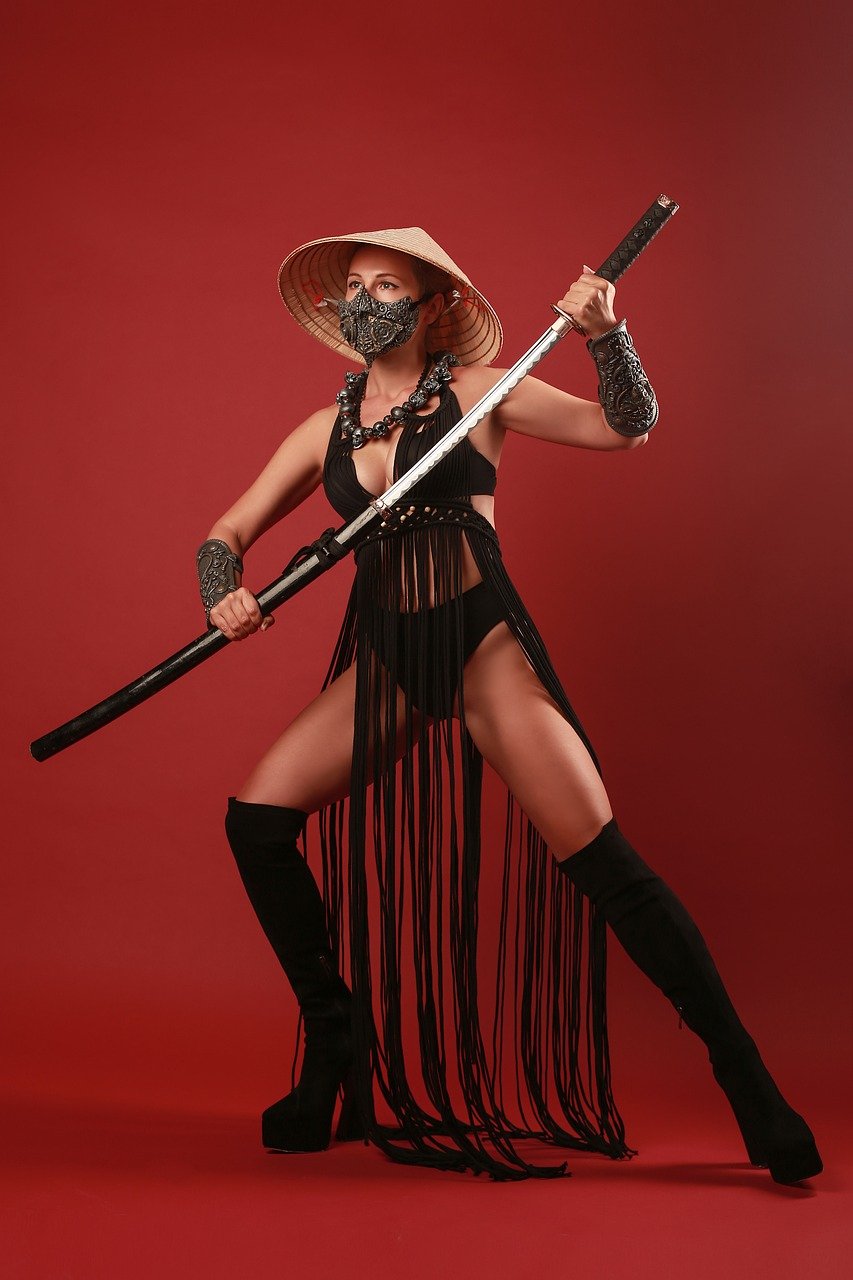 woman, samurai, ninja, cosplay, katana, sword, killer, warrior, japanese style, oriental, asiatic