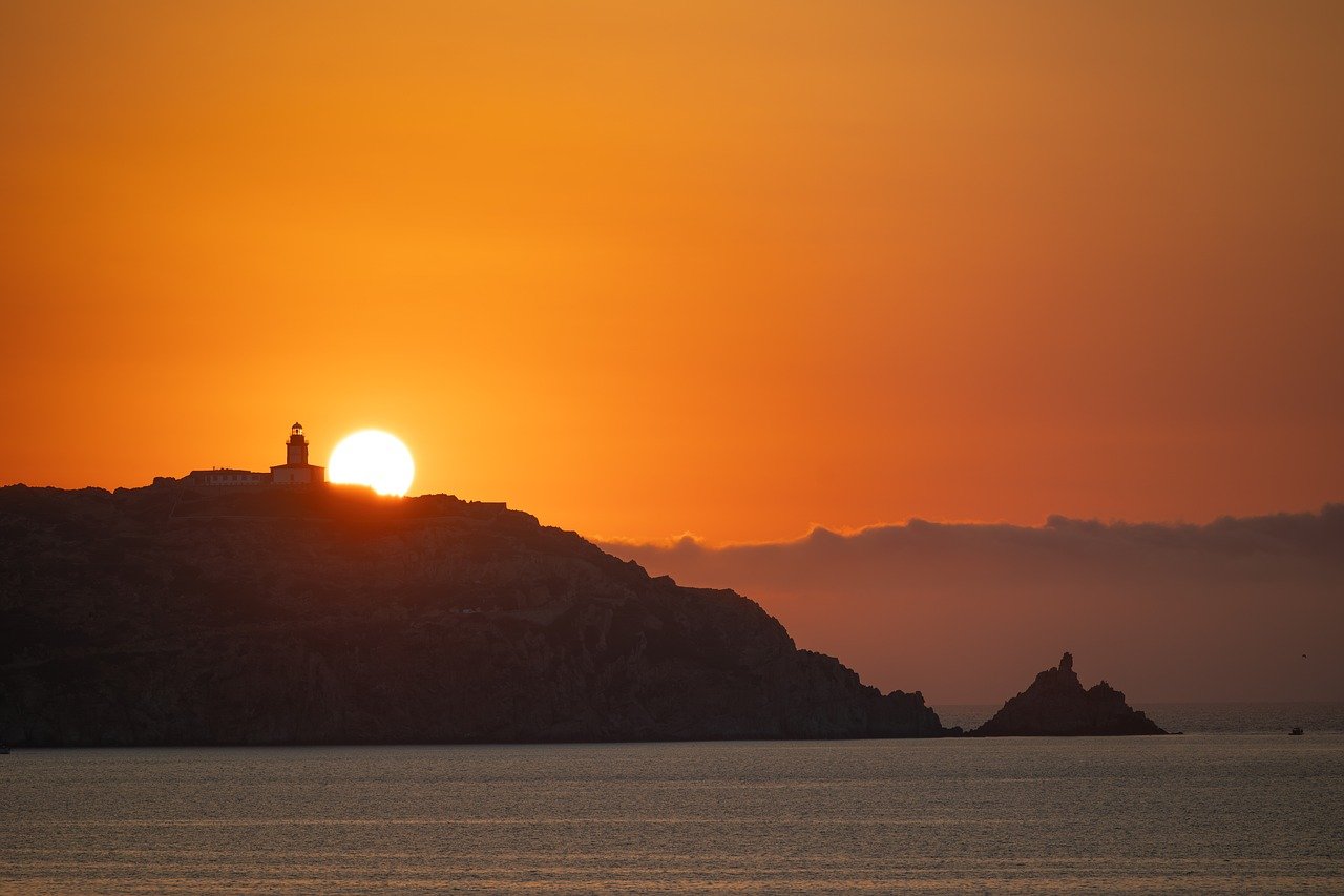 sunset, lighthouse, sea, evening sky, windows wallpaper, nature, 4k wallpaper, laptop wallpaper, wallpaper hd, landscape, wallpaper 4k, mediterranean, corsica, evening atmosphere, free background, free wallpaper, sun, clouds, full hd wallpaper, romance, vacations, summer, calvi, mac wallpaper, revellata, desktop backgrounds, hd wallpaper, afterglow, eve, beautiful wallpaper, romantic, peninsula, island, cool backgrounds, 4k wallpaper 1920x1080, water, background