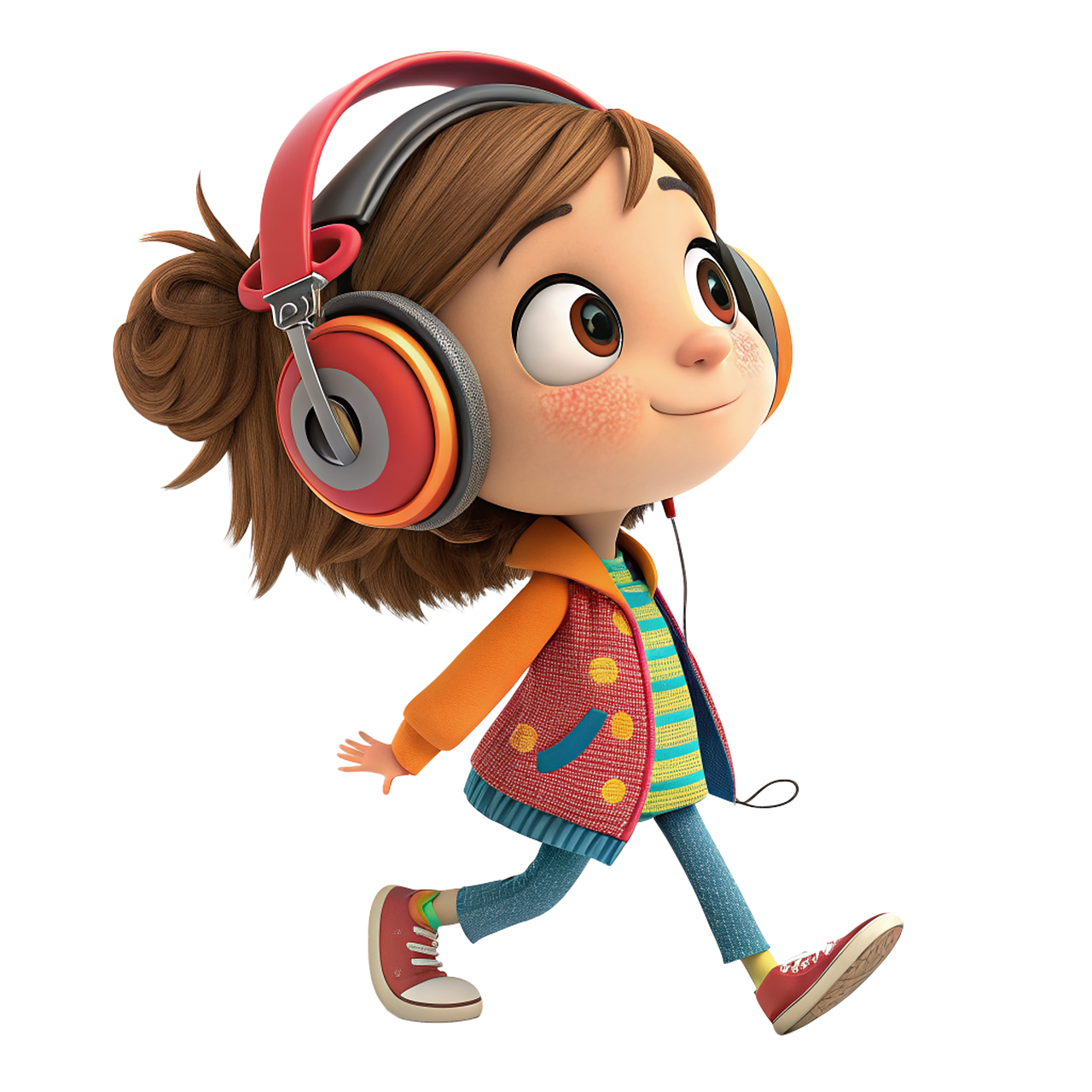 girl, baby, childhood, earphone, listen, listening to, headset, hear, sound, music, melody, ai generated