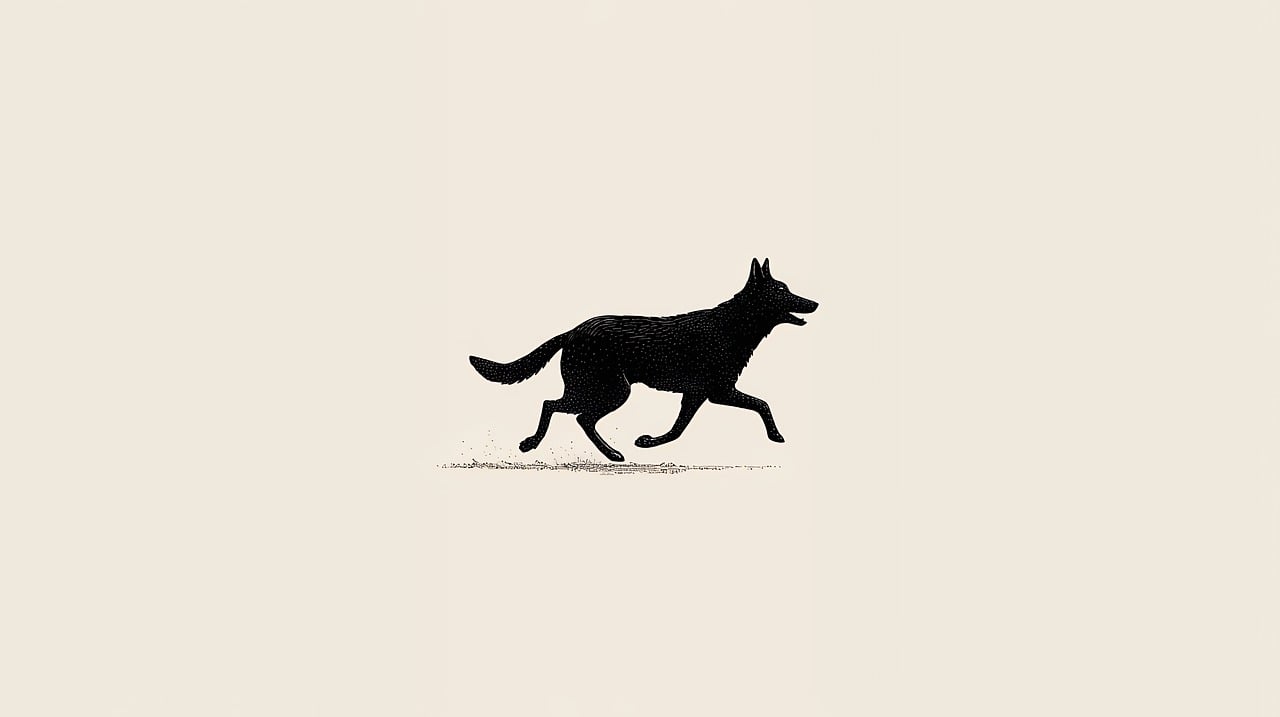 ai generated, dog, nature, shepherd, german, silhouette, running, canine, animal, profile, pet, motion, movement, action, isolated, black, beige, minimal, shadow, domestic, purebred, speed, athletic, dynamic, stride, outline