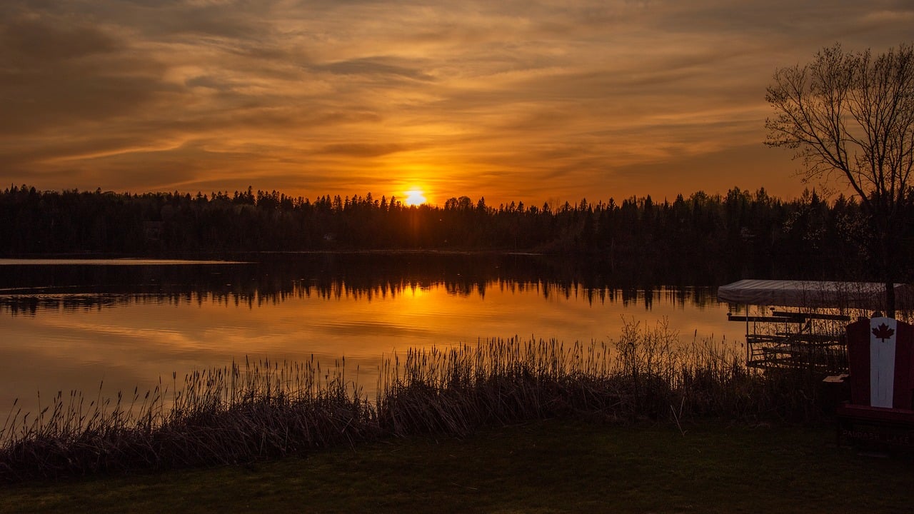 lake, sunset, paudash, canada, nature, beauty, ontario, trees, water, reflection