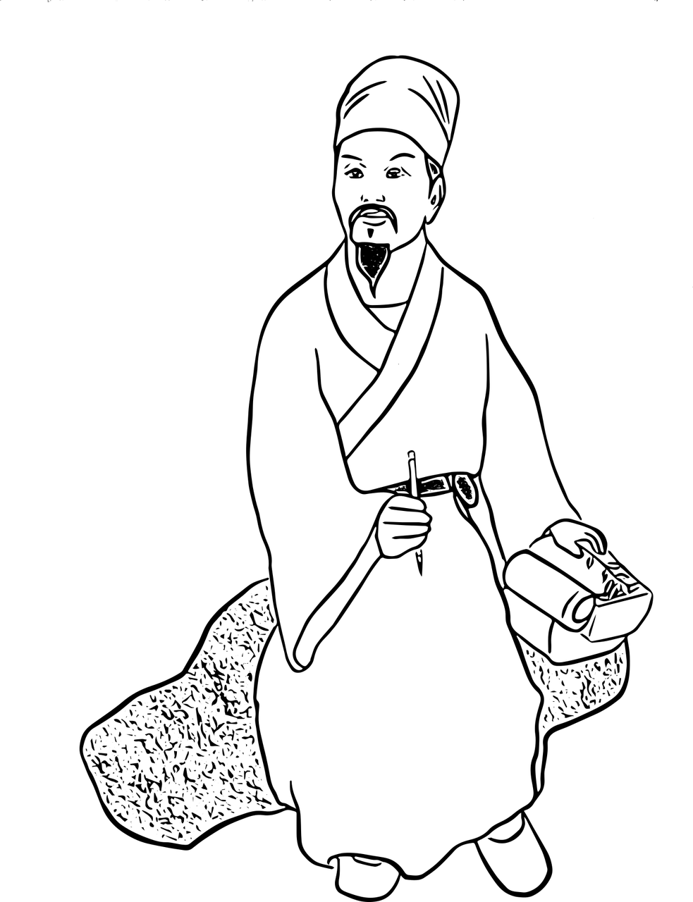 li shizhen, chinese medicine, traditional chinese medicine, healthy, drug, medicinal plants, pharmacist, china, culture, ancient, black and white, line art, hanfu, doctor, history, compendium of materia medica, herbal medicine