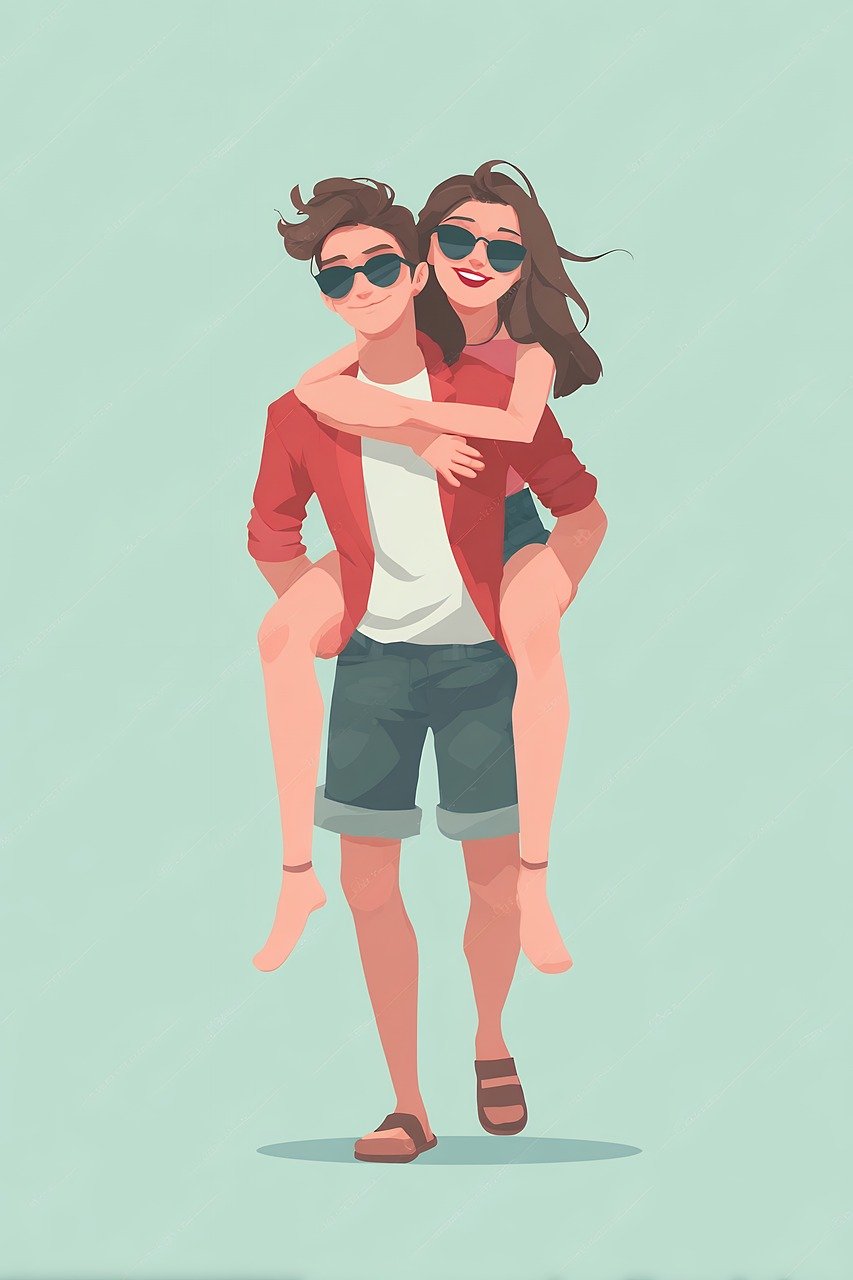 ai generated, couple, nature, summer, vacation, happy, smiling, relationship, tourism, travel, love, together, fun, carefree, leisure, outdoor, sunglasses, cheerful, joy, lifestyle, youthful, vacationing, getaway, holiday, romantic