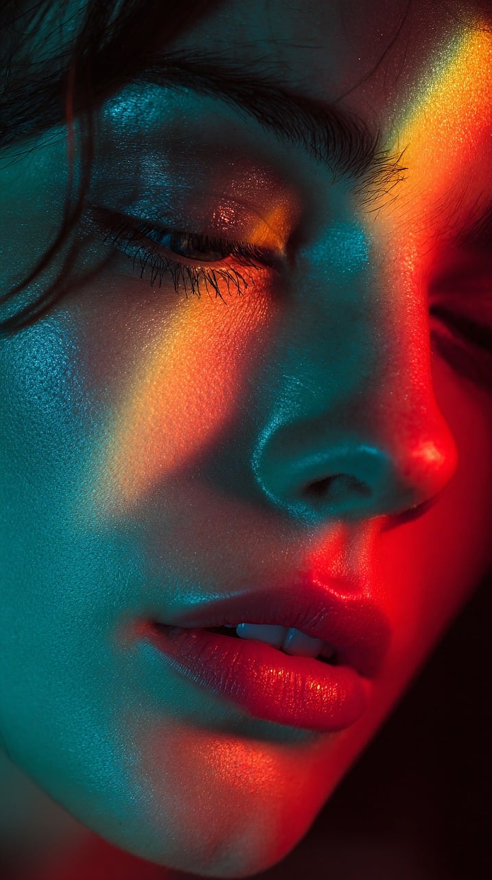 woman, face, mask, lights, portrait