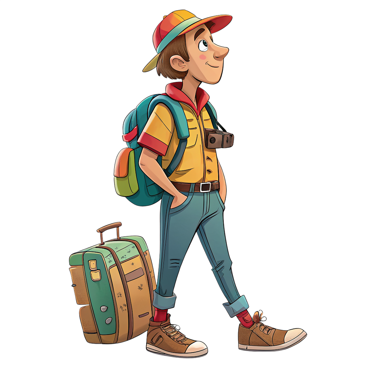 tourist, hike, travel, adventure, suitcase, a bag, journey, photo, baggage, anime, ai generated