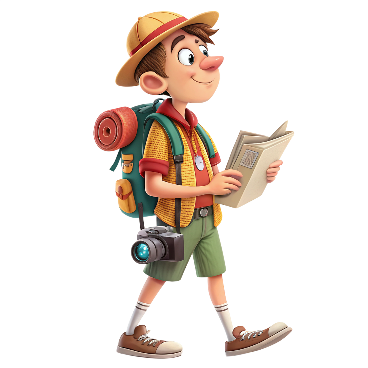 tourism, travel, excursion, backpack, tourist, journey, camera, city map, ai generated
