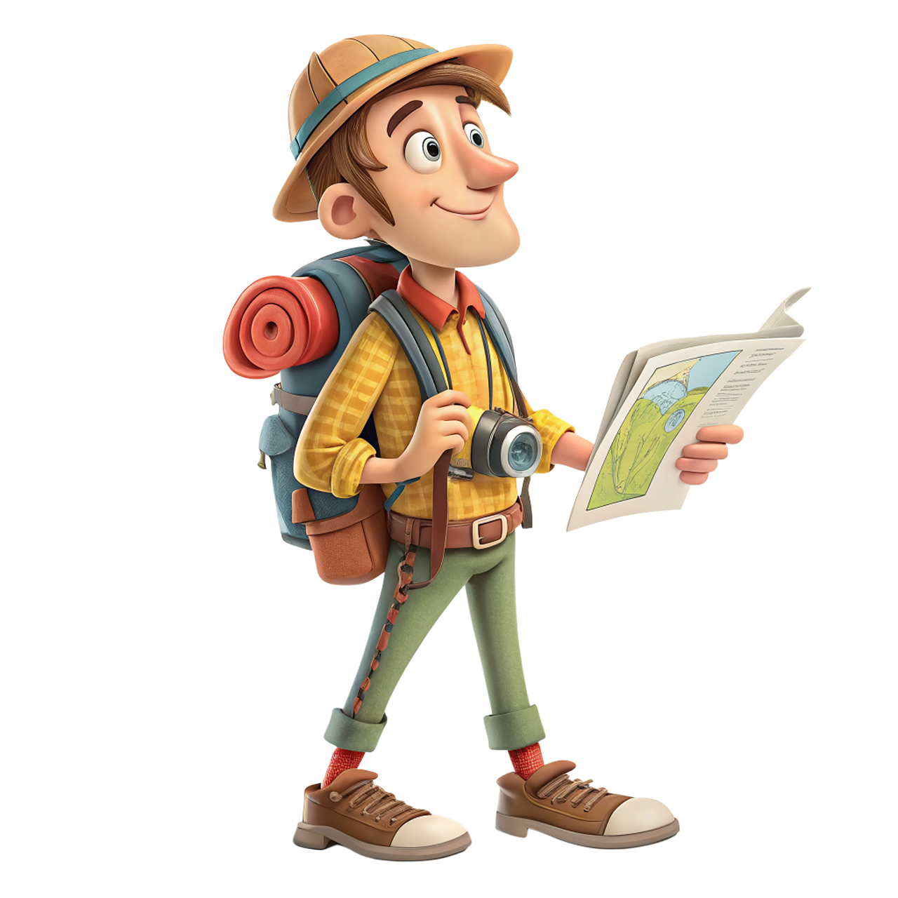 tourist, hike, travel, adventure, a bag, journey, backpack, map, camera, ai generated