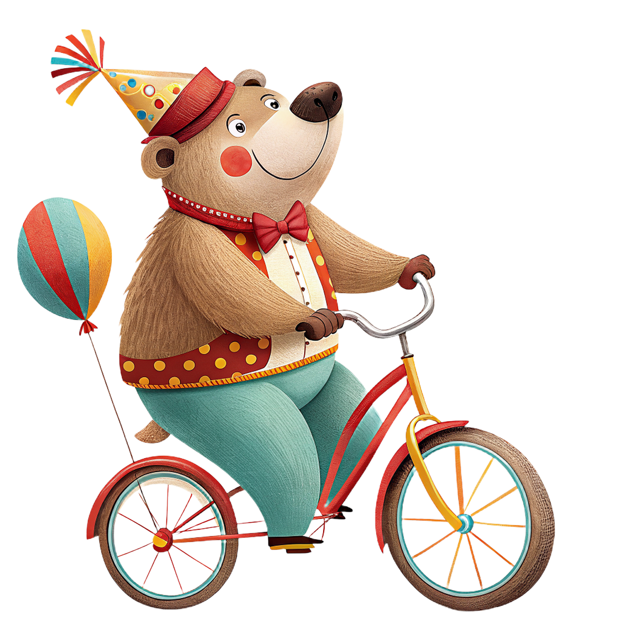 circus, fun, performance, artist, bear, animal, mammal, nature, bicycle, child, cute, childhood, ai generated