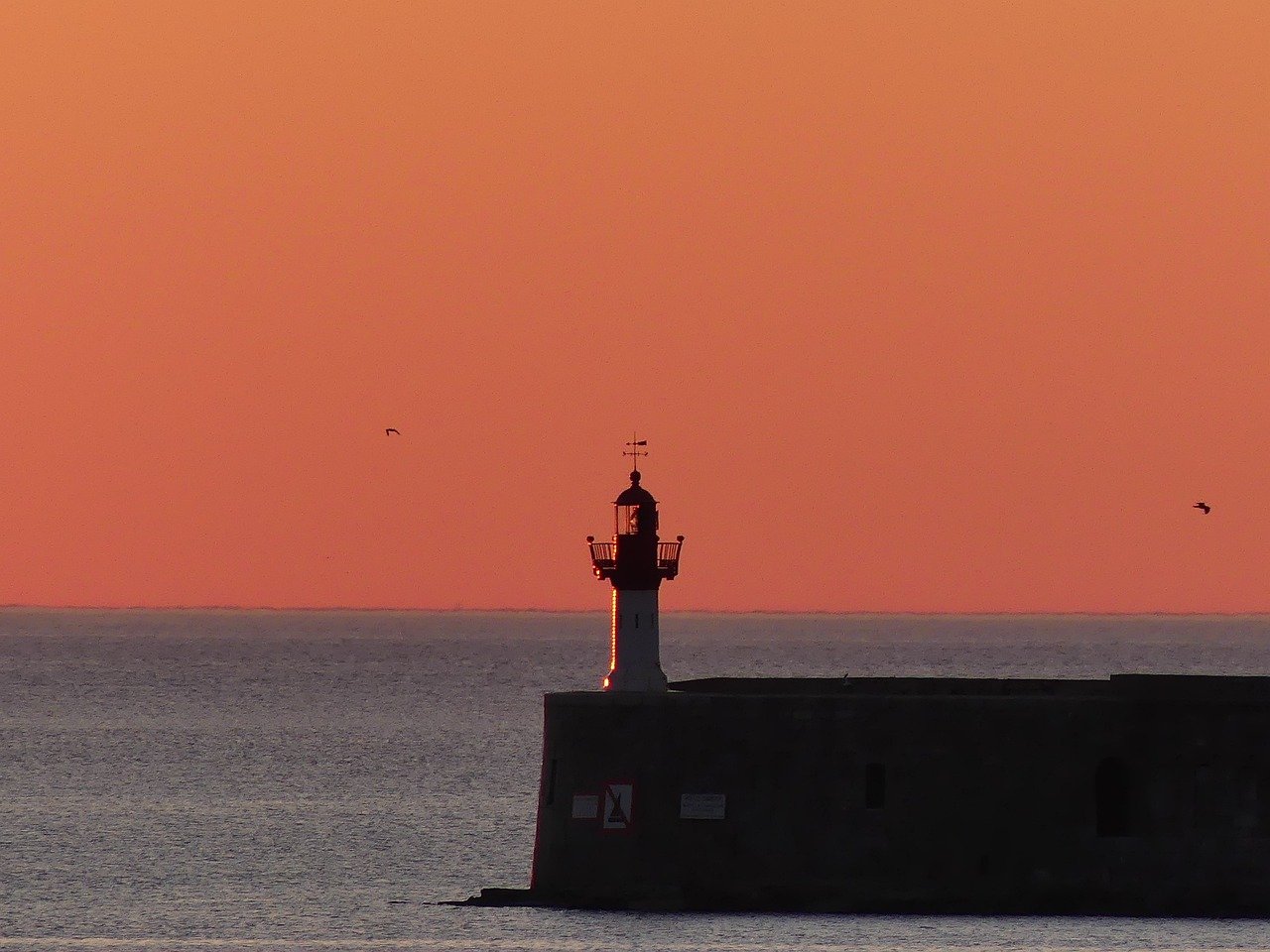 lighthouse, sea, ocean, orange, france, nature