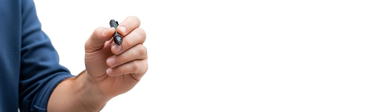 pen, hand, writing, man, suit, business, technology, education, drawing, signing, gesturing, pointing, holding, grip, professional, isolated, white, background, closeup, studio, ai generated