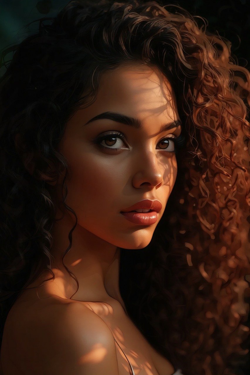 woman, portrait, girl, face, pose, posing, female, skin, modeling, hair, model, glamour, attractive, hairstyle, biracial, ai generated