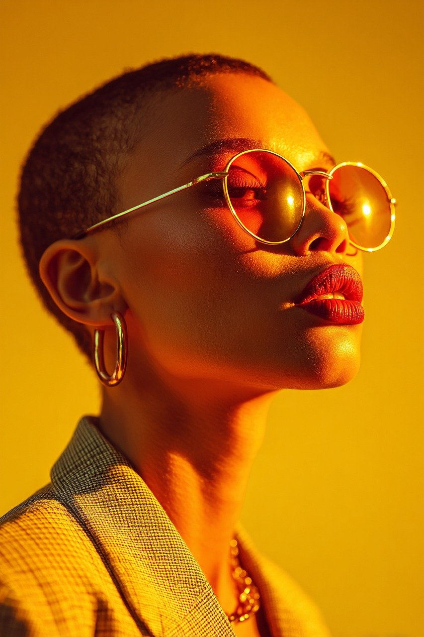 black, woman, fashion, yellow, model, portrait, posing