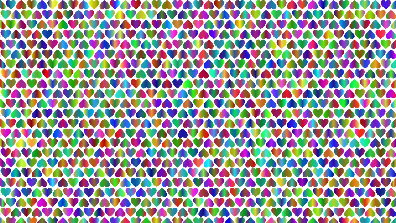 pattern, background, wallpaper, hearts, love, romance, passion, decorative, decoration, ornamental, colorful, prismatic, chromatic, rainbow, psychedelic