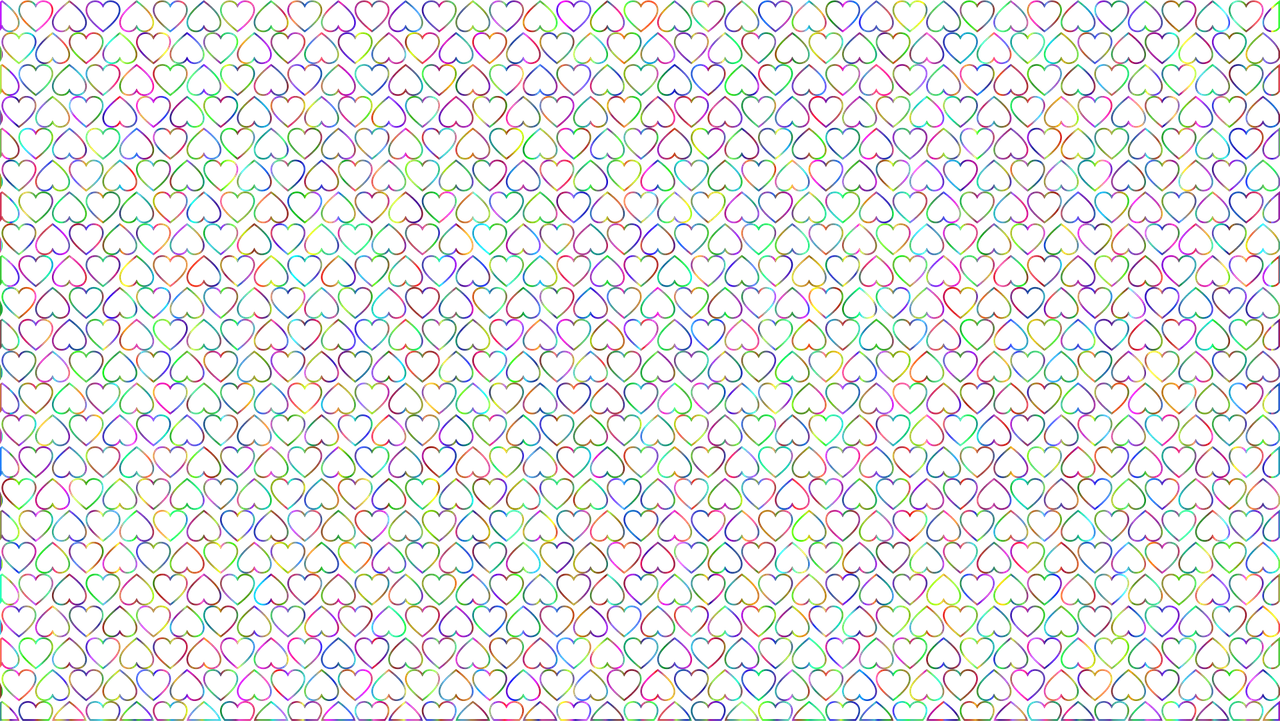 pattern, background, wallpaper, hearts, love, romance, passion, decorative, decoration, ornamental, colorful, prismatic, chromatic, rainbow, psychedelic