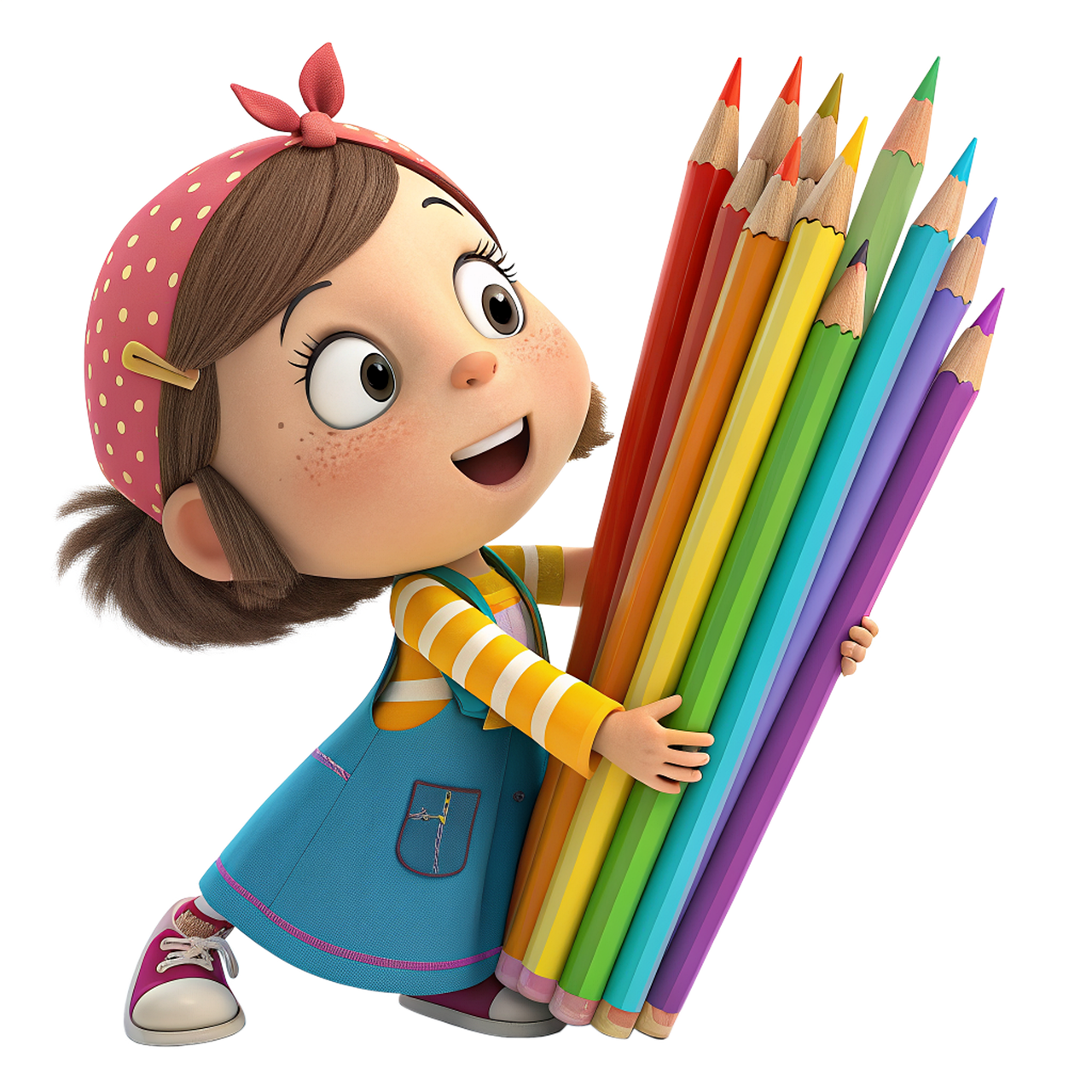 pencil, paint, write, drawing, color, multicolored, kit, girl, childhood, ai generated