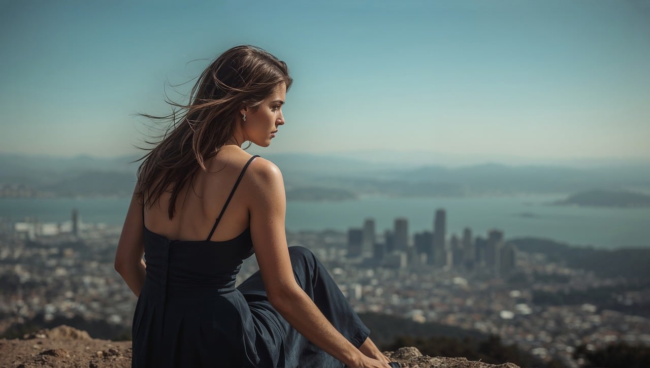girl, female, woman, urban, cityscape, buildings, ai generated