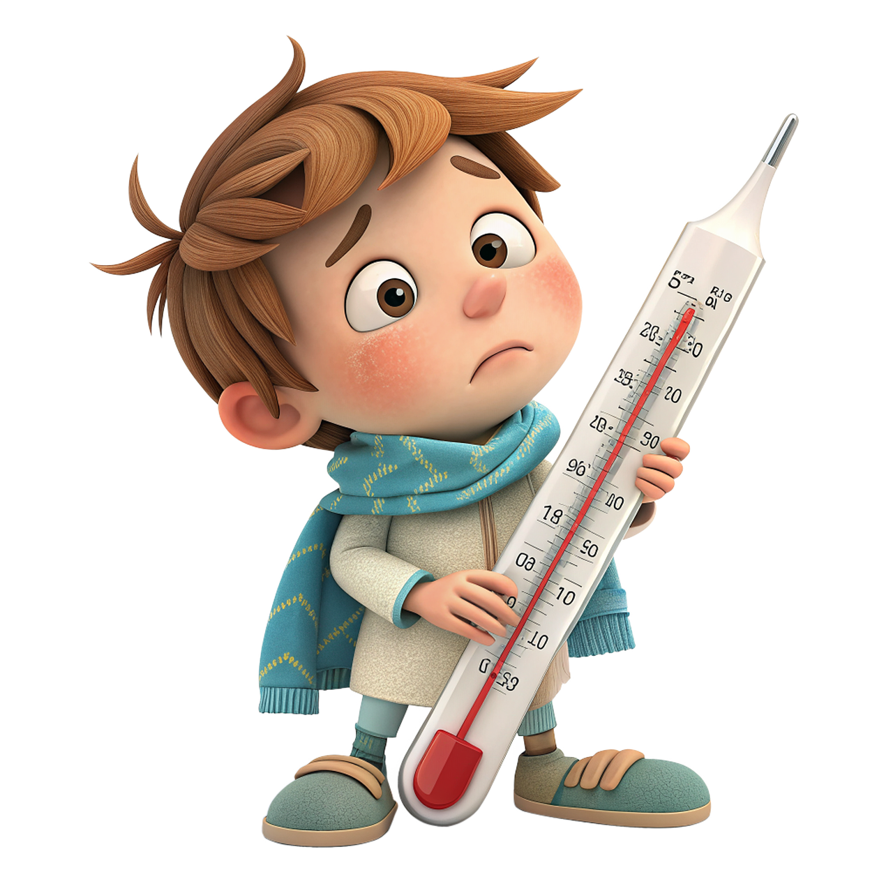 disease, health, virus, the medicine, infection, medical, treatment, baby, boy, thermometer, temperature, ai generated