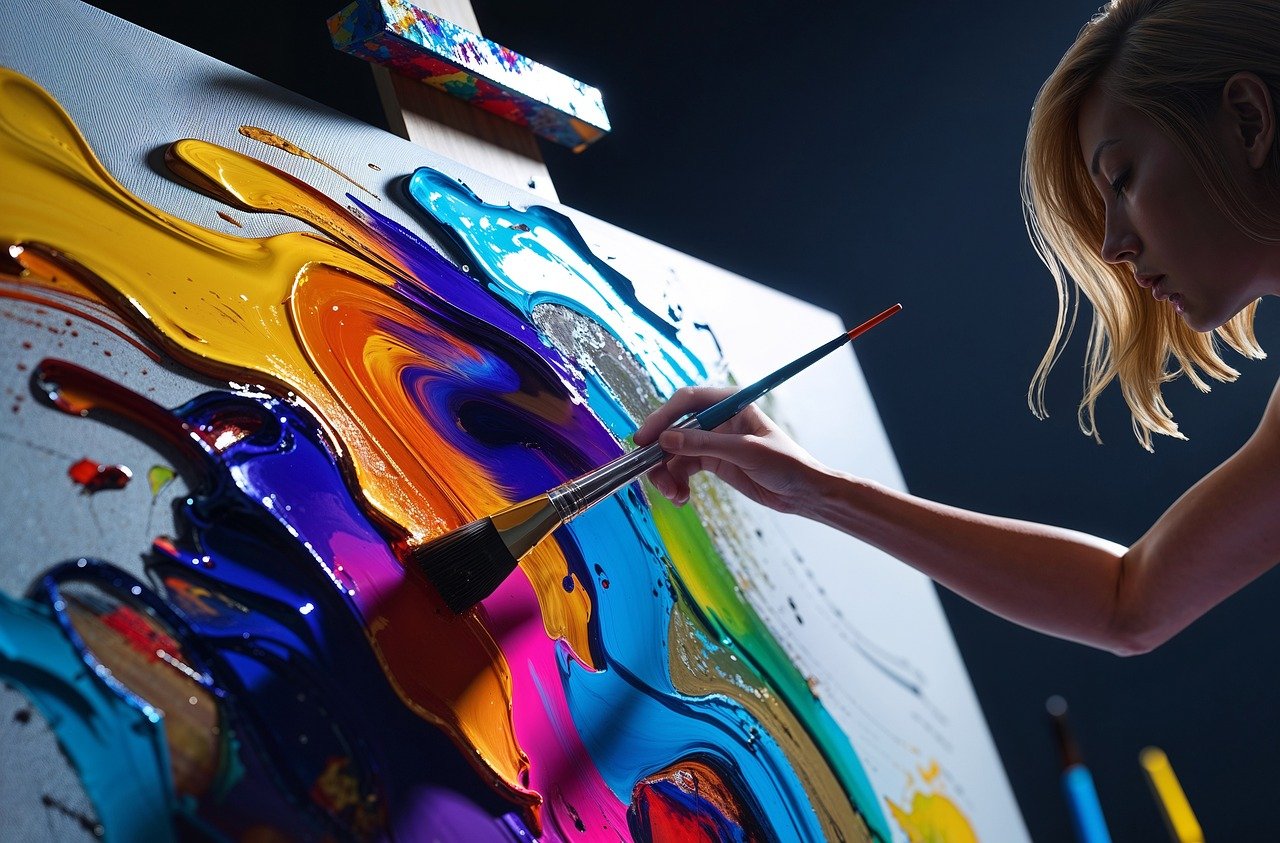 painting, artist, creative, colorful, canvas, brush, art, expression, studio, creation, colors, flow, liquid, imagination, artistic, vibrant, craft, paint, messy, texture, ai generated