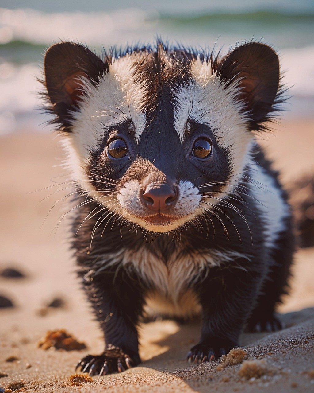 ai generated, animal, nature, background, skunk, summer, sun, sunshine, summer pictures, outdoors, vacations, vacation, summer holidays, to travel, climate, hot, warm, sunny, beach, sand, sea, ocean
