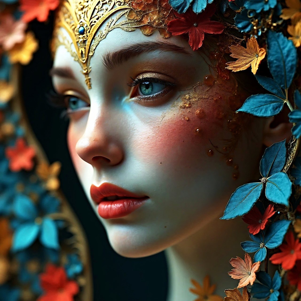 ai generated, woman, nature, female, fairy, fantasy, nymph, princess, goddess, petals, flowers, spring, portrait