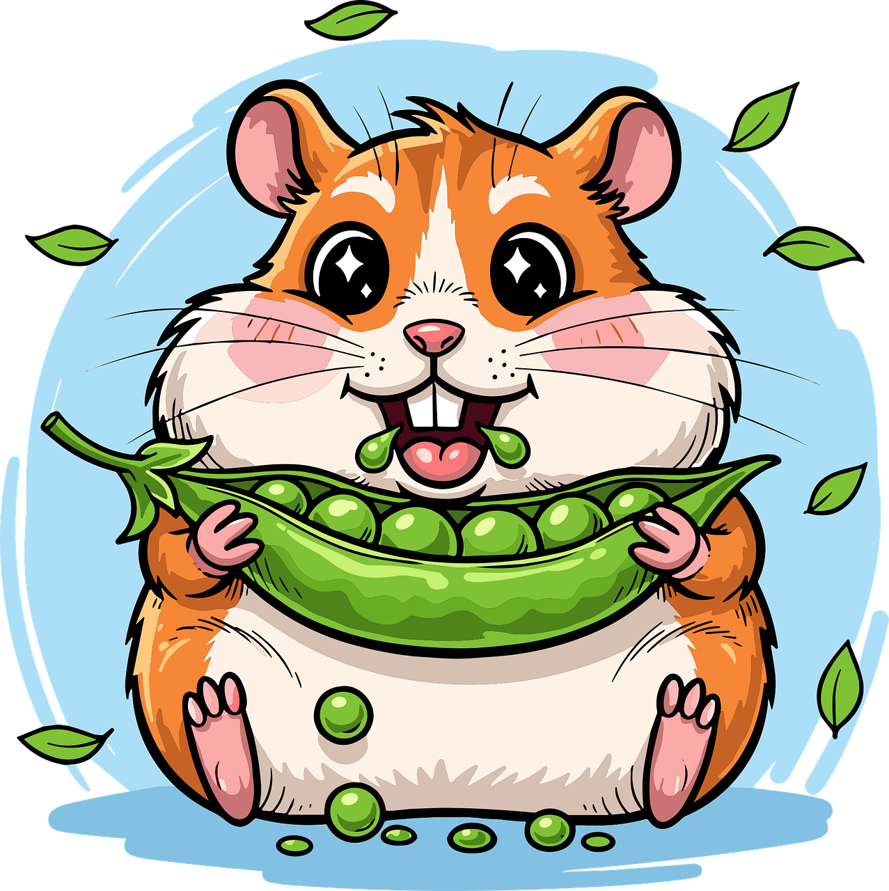 ai generated, hamster, cartoon, funny, animal, ears, eyes, nose, drawing, character, animation, humor, style, nature, fun, bright, color, comical, friendly, food, peas