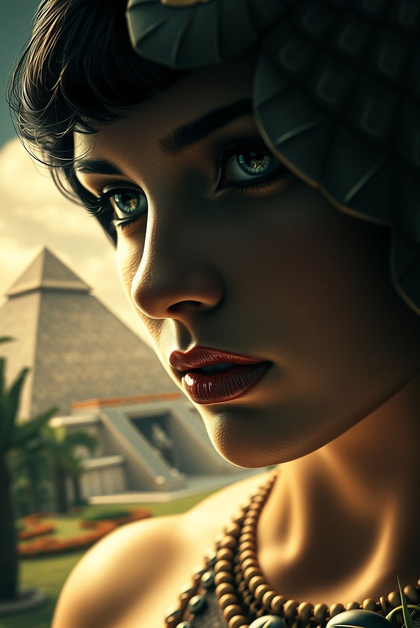 ai generated, woman, egyptian, egypt, nature, pyramids, ancestral, architecture, portrait