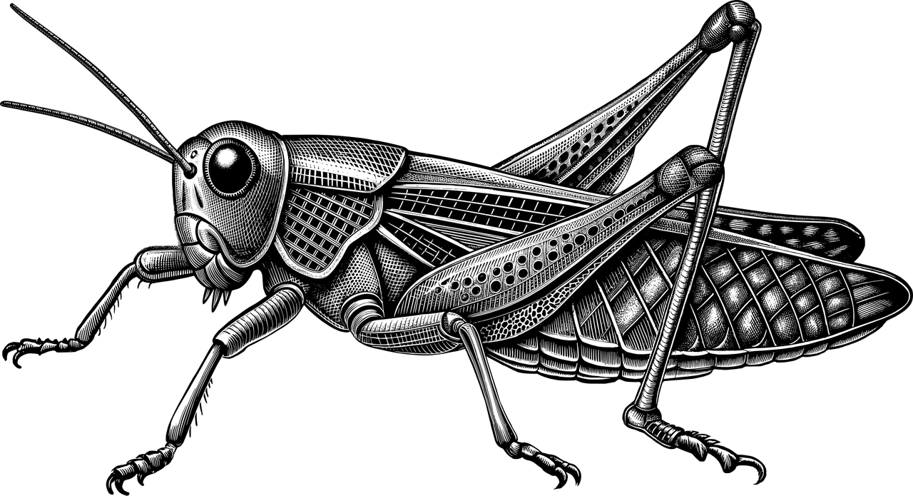 grasshopper, insect, bug, locust, cricket, animal, nature, line art, ai generated