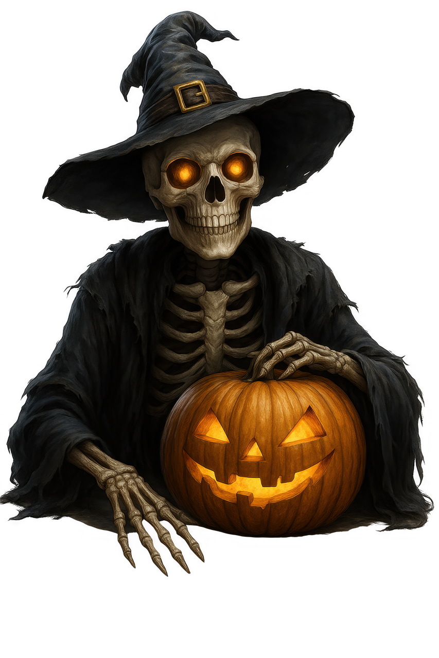 halloween skeleton, creepy skeleton art, witch skeleton, glowing pumpkin, jack-o'-lantern illustration, spooky halloween design, scary skeleton with pumpkin, dark fantasy halloween, horror skeleton art, glowing jack-o'-lantern, haunted halloween scene, scary holiday design, witch hat skeleton, spooky pumpkin carving, halloween decor art, creepy fantasy skeleton, halloween horror illustration, witch with jack-o'-lantern, glowing pumpkin art, scary skeleton design, dark halloween artwork, haunted pumpkin scene, spooky holiday image, ai generated