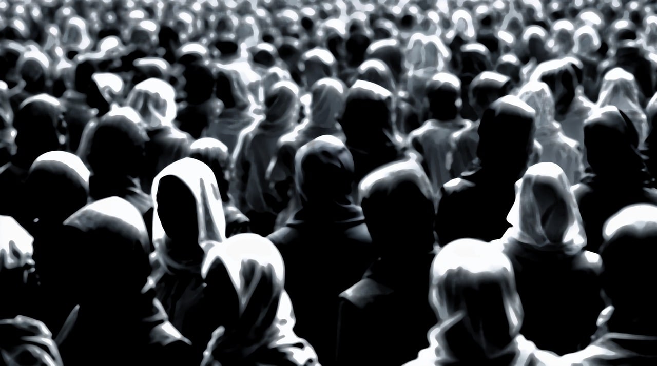 crowd, people, mass, multitude, gathering, anonymity, unity, black and white, group, density, heads, shoulders, audience, collective, abstract, grayscale, community, humanity, together, blurry, ai generated