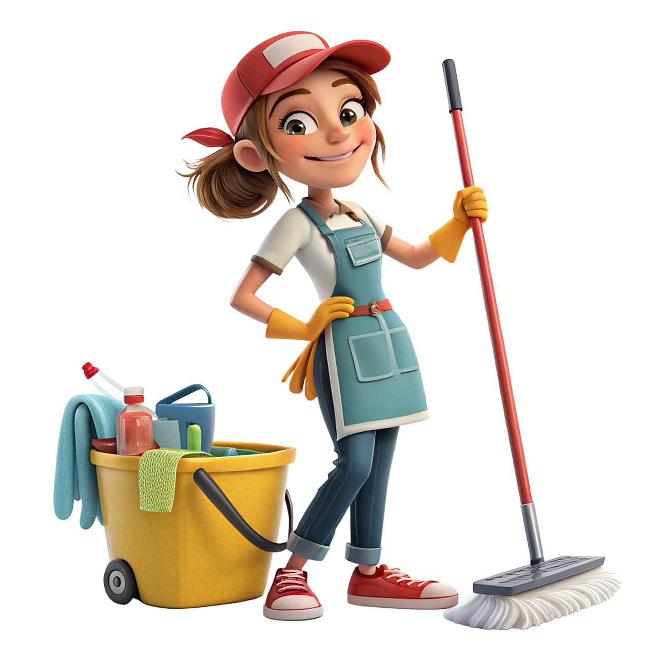cleaning woman, a housewife, cleaning, mop, woman, clean, housemaid, mistress, bucket, remove, housekeeper, ai generated