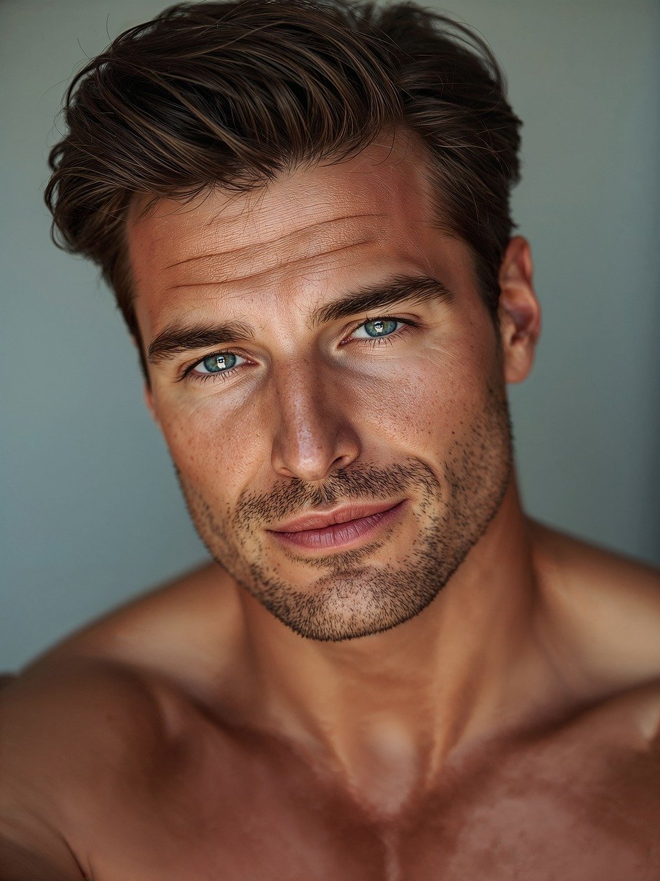 ai gerado, homem, masculino, atraente, carisma, aura, bronzeado, barba, forte, seguro de si, autovalorização, rosto, retrato