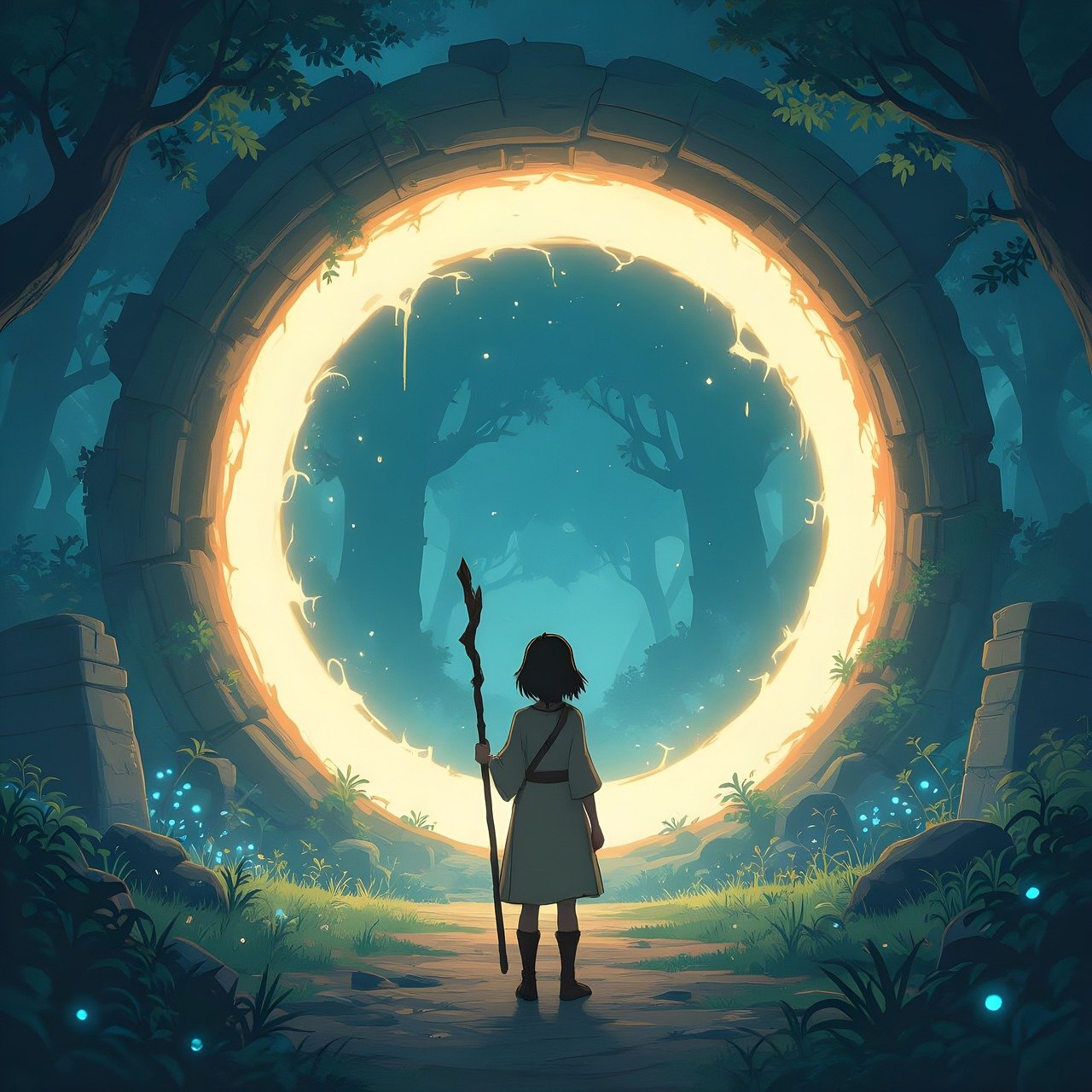 portal, door, window, fantasy, doorway, entrance, magic, gate, dimension, mystical, travel, transport, figure, person, discovery, search, adventure, technology, exploration, dream, light, energy, book cover, ai generated