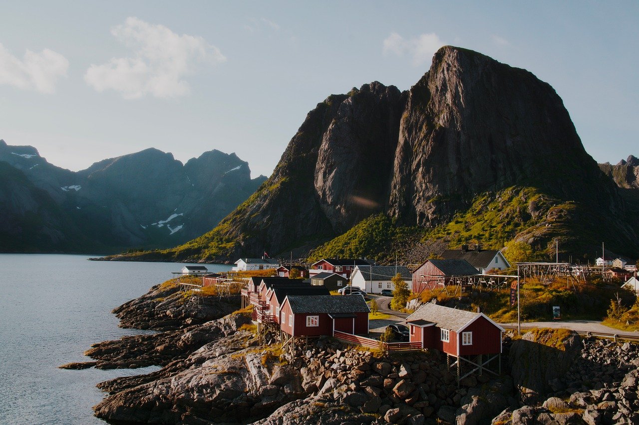 norvegia, lofoten, reine, rorbuer, scandinavia, voiaj, sat, panoramă, starea de spirit, sezon, de aur