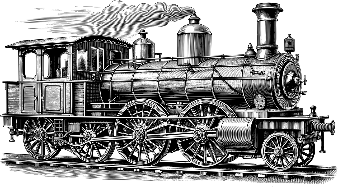 train, locomotive, rail, railroad, transportation, vehicle, decorative, decoration, ornamental, line art, ai generated
