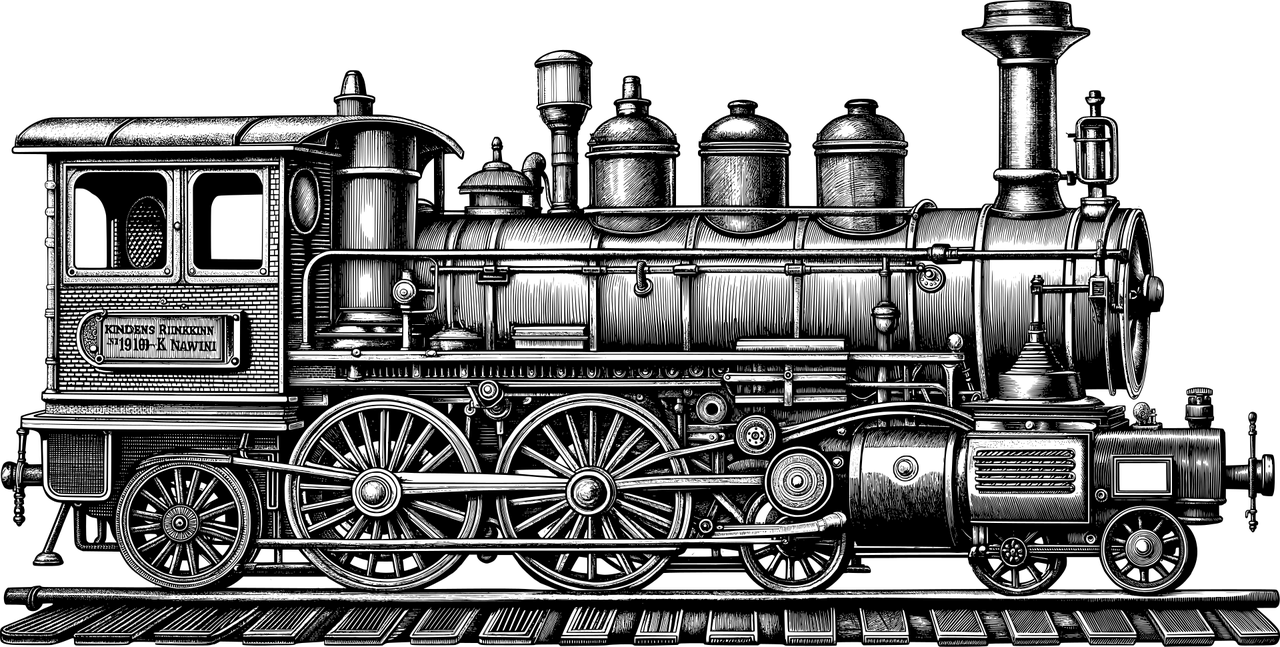 train, locomotive, rail, railroad, transportation, vehicle, decorative, decoration, ornamental, line art, ai generated