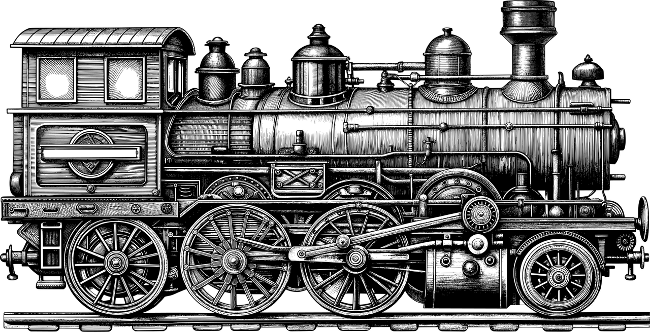 train, locomotive, rail, railroad, transportation, vehicle, decorative, decoration, ornamental, line art, ai generated
