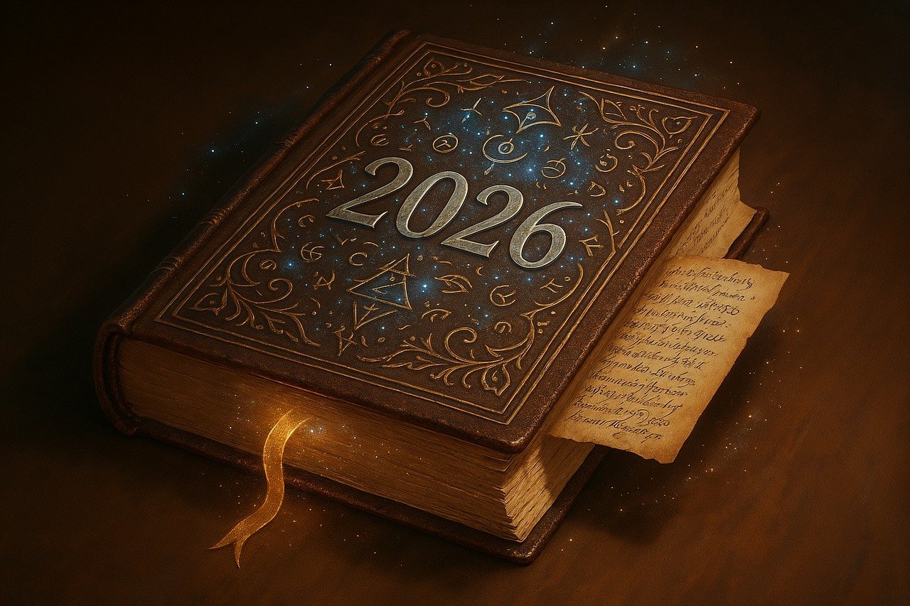 old, book, magic, fantasy, vintage, ornate, golden, wizard, spellbook, story, fairytale, ancient, mystic, history, leather, knowledge, enchantment, manuscript, lore, legend, 2026, new year, ai generated