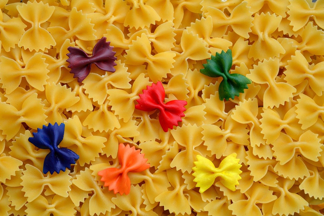pasta, food, noodles, italian, uncooked, carbohydrates, template, hd wallpaper, design, wallpaper, butterflies, farfalle, food background, raw noodles, uncooked noodles, variety of colors, colorful, hd background, multicoloured, tolerance, diverse, discrimination, against racism, acceptance, diversity, solidarity
