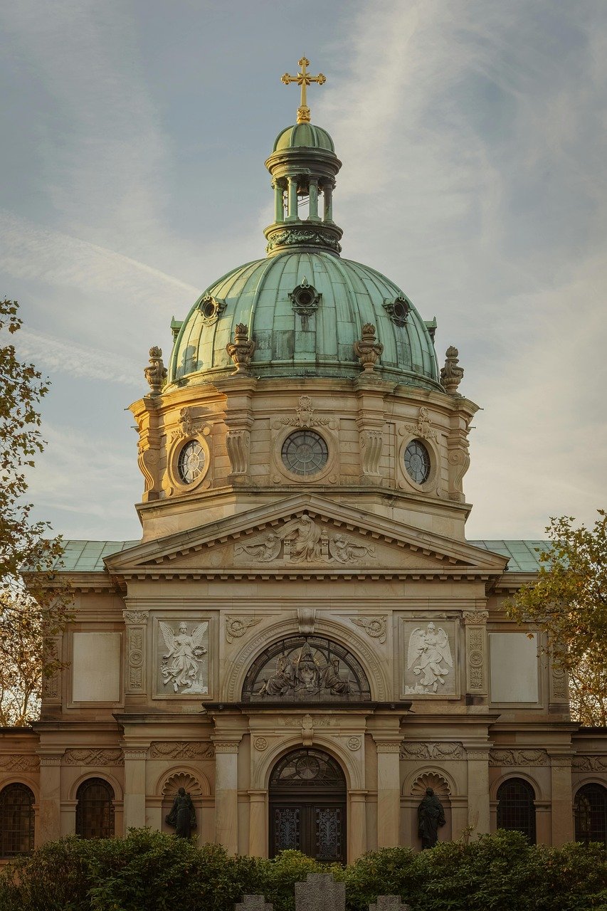 graveyard, consecration hall, style, neo-renaissance, building, house of prayer, christian, main cemetery, freiburg