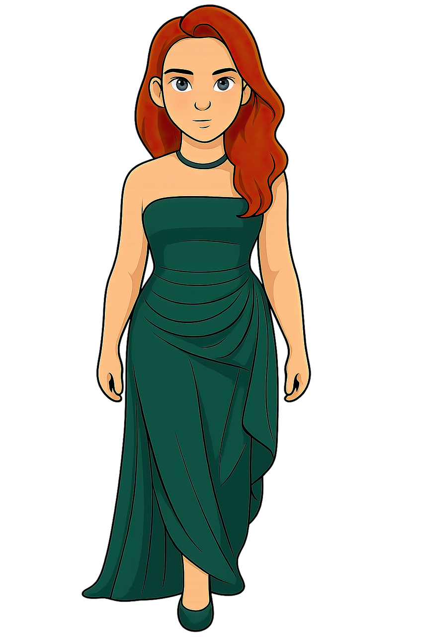 woman, fashion, model, girl, pose, modeling, style, dress, elegant, cartoon, book cover, high resolution, vibrant, ai generated