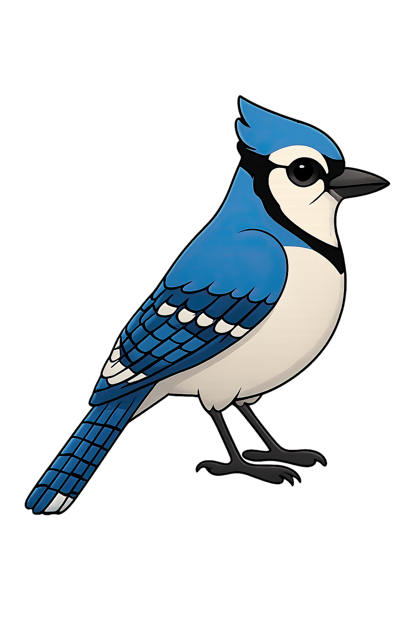 blue jay, nature, jay, bird, wildlife, avian, animal, birdwatching, ornithology, bluejay, blue, songbird, colorful, cartoon, high resolution, sticker