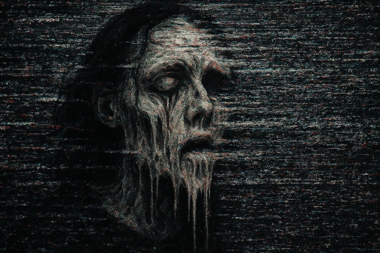 halloween, decomposed, decaying, distorted, melting, horror, unsettling, eerie, grotesque, macabre, abstract, textured, gritty, spooky, creepy, terrifying, nightmarish, haunting, sorrow, dread, fear, ai generated
