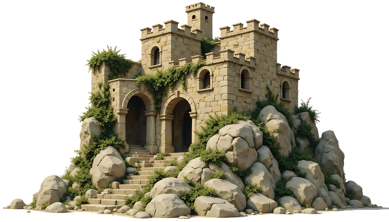 castle, architecture, building, fortress, nature, landscape, landmark, historical, stones, grass, ai generated