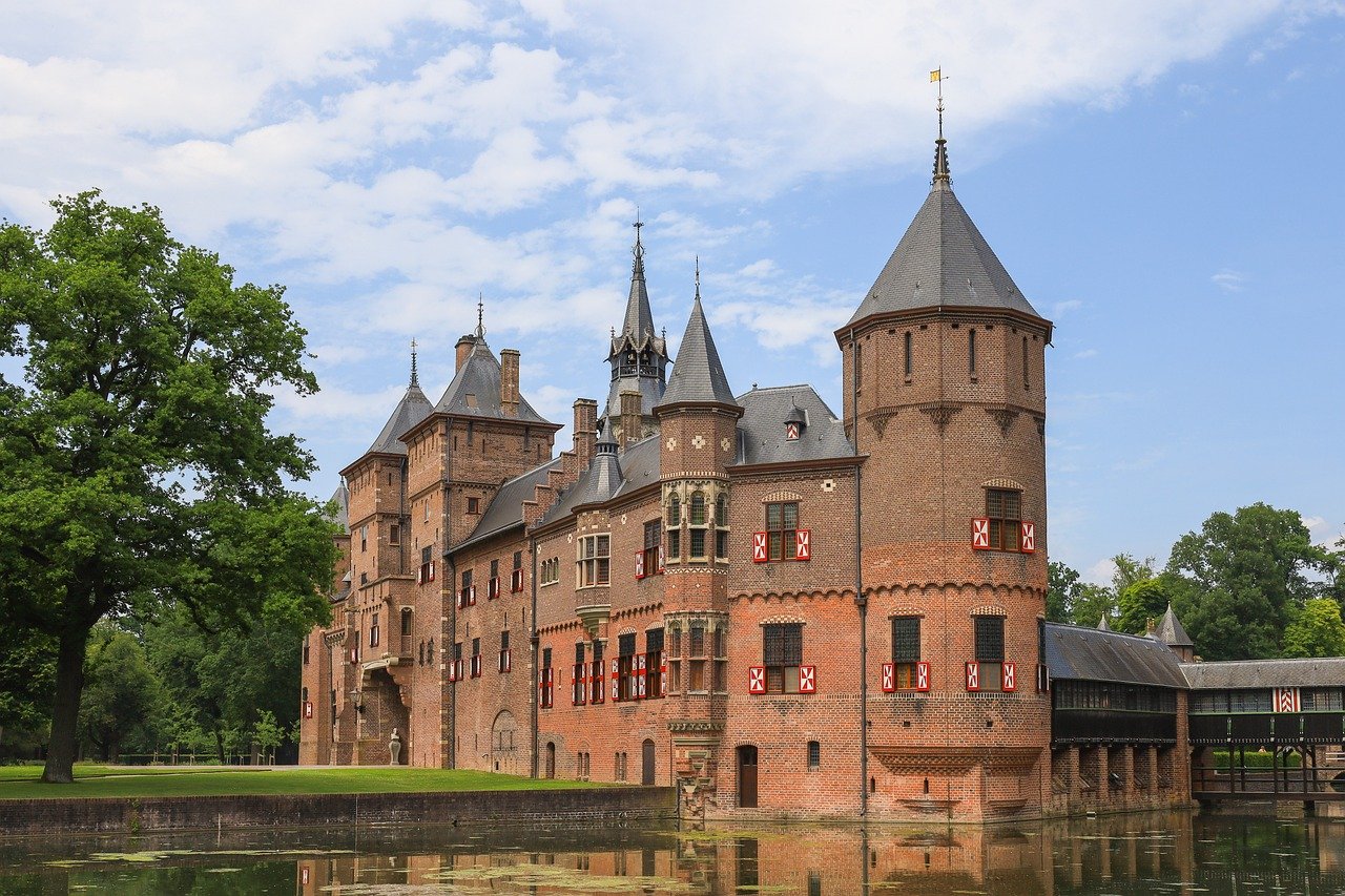 towers, castle, architect, neogothic, utrecht, from haar, history, water, netherlands, toerism, sky, landmark, museum