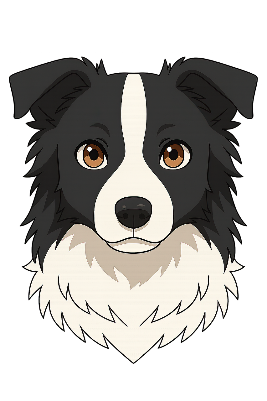 ai generated, border collie, dog, animal, pet, canine, collie, mammal, portrait, border, puppy, fur, cute, breed, high resolution, cartoon, sticker