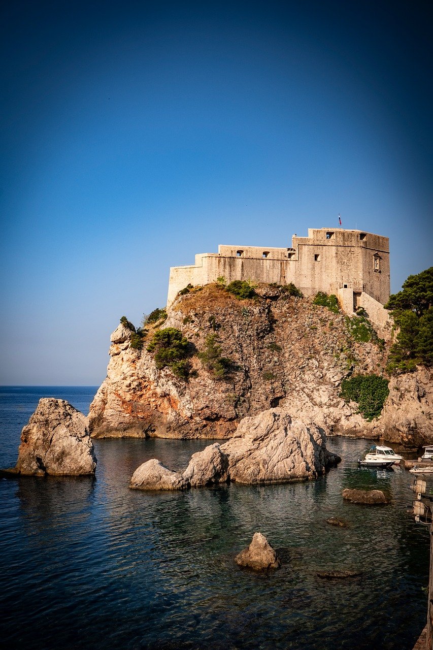 dubrovnik, tower, city, croatia, nature, fortress, rock, bay, sea
